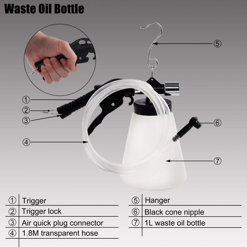 YSTOOL مجموعة أدوات سحب سائل الفرامل والدبرياج YSTOOL مع مضخة هوائية لتغيير زيت الفرامل مع مستخرج وزجاجة إعادة تعبئة ومحولات أسطوانة رئيسية وموصلات هواء سريعة للاستخدام في السيارات والشاحنات والدراجات النارية - Image 2
